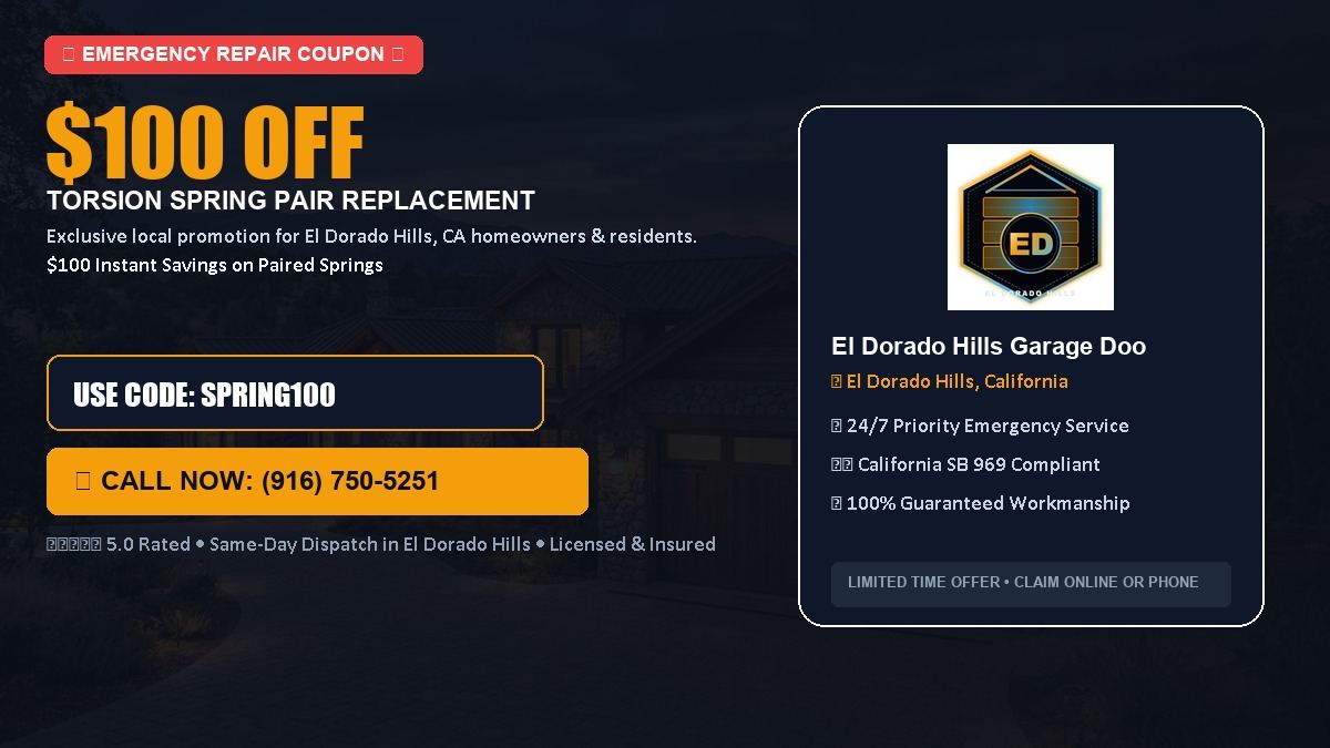 El Dorado Hills Garage Door Service $100 OFF Dual Torsion Spring Replacement in El Dorado Hills, CA